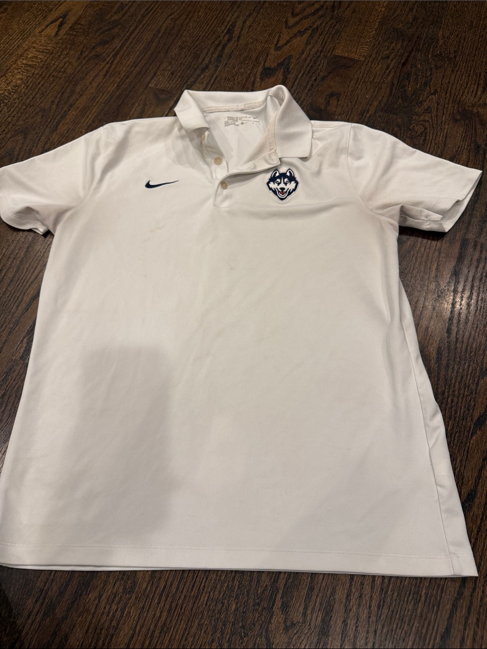Nike White Polo with Navy Huskies Logo fair shape